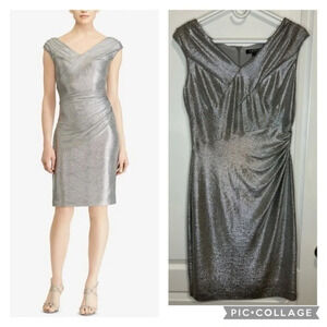 Lauren Ralph Lauren Metallic V-Neck Cocktail Dress size 10
